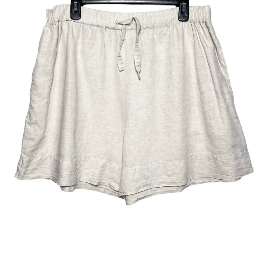 COS Women’s Tan Linen Blend Drawstring Elastic Waist Pull On Short